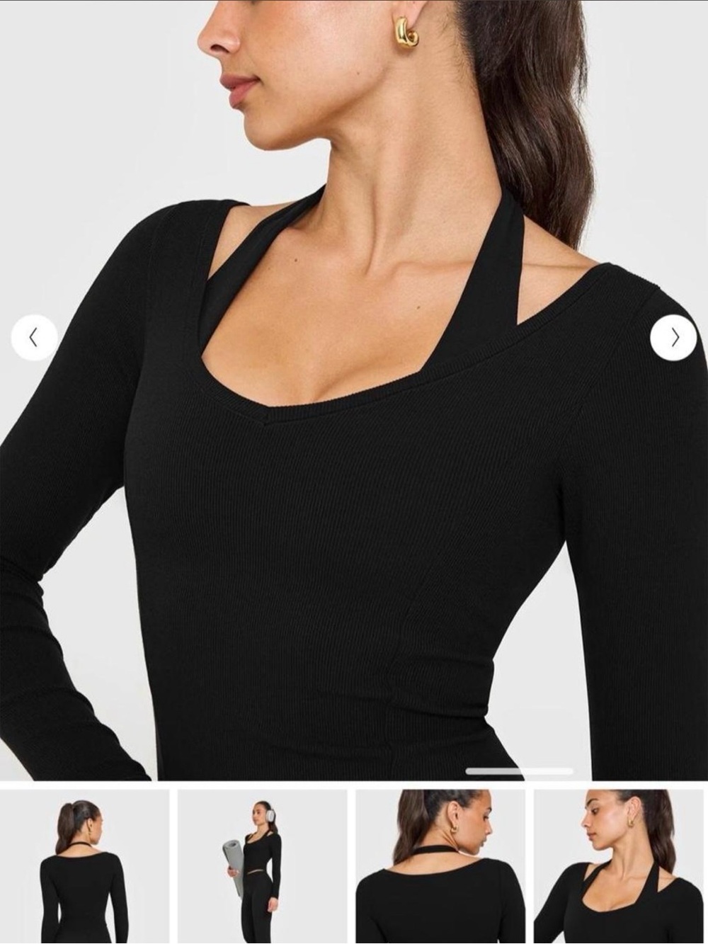 Oner Active Mellow Rib V Neck Mid Long Sleeve Top in Black New With Tags